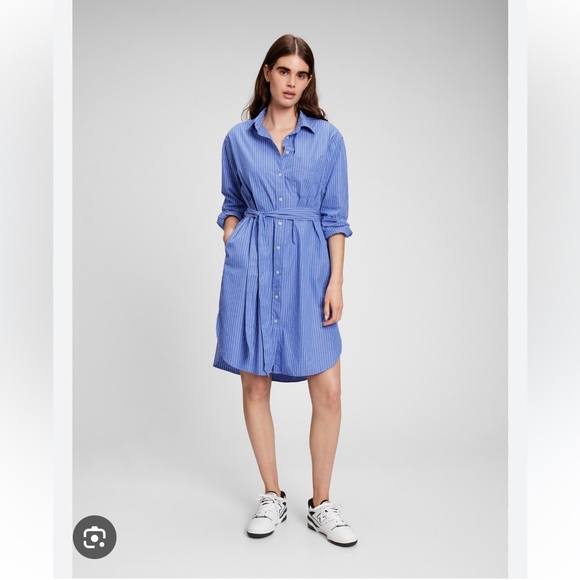 The Gap Women’s Becky Shirt Dress, light blue stripe, size small, waist belt - Picture 1 of 9